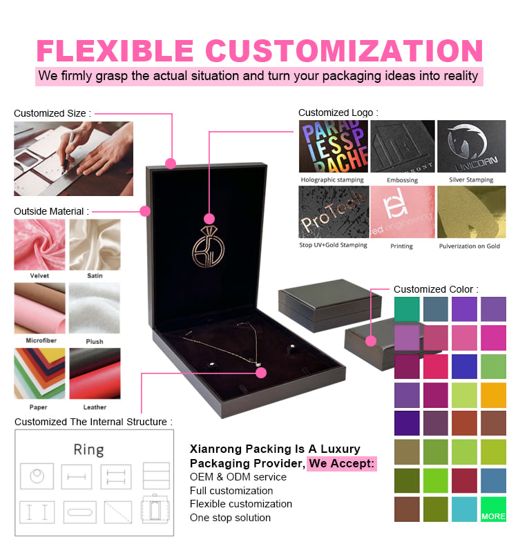 Luxury Custom Logo Gold Blocking Jewelry Display Velvet Pouch Jewlery Boxes for Earring Bracelet factory