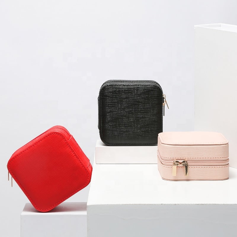 New luxury arrival mini leather pu small travel jewelry box storage box women's gift custom logo jewelry storage box with mirror supplier