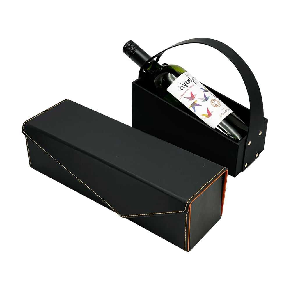 Luxury Customized logo black leather wine box packaging wine gift box with handle factory