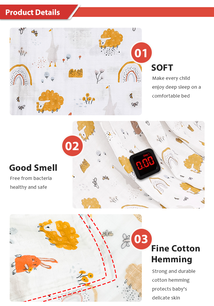 100% Cotton Security Blanket Soft and Breathable Baby Muslin Swaddle Blanket details