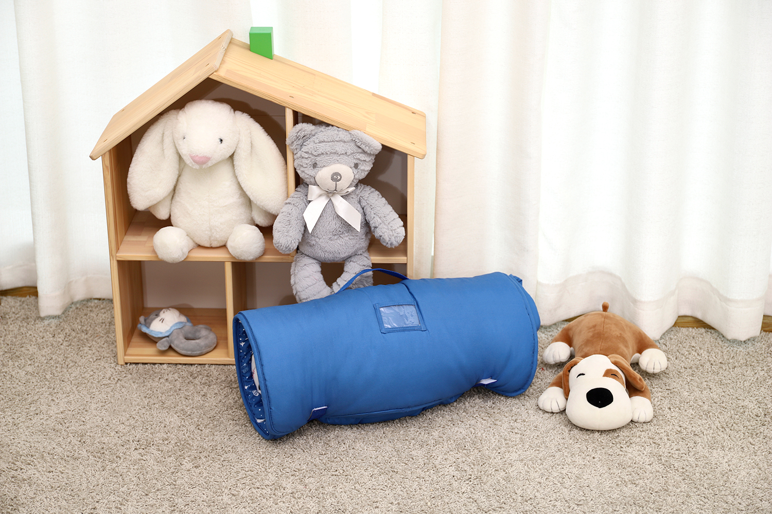 Preschool Travel Camping Sleeping Bag Blue Space Rollup Design Toddler Nap Mat supplier