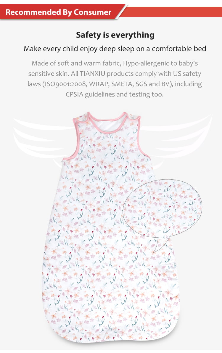 100% Cotton Baby Sleep Sack for Baby Girls Floral Sleeveless Wearable Blanket Baby Sleeping Bag manufacture