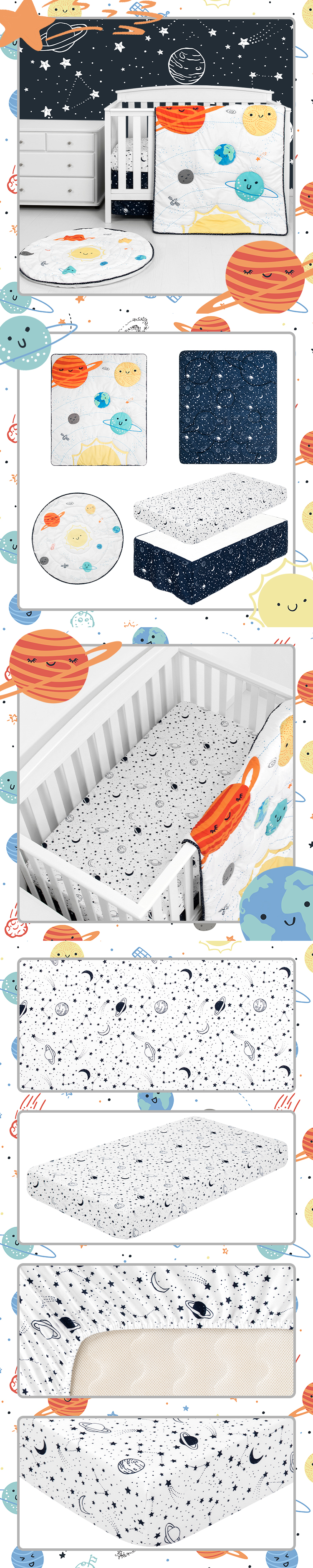 Cartoon Space Baby Boy Crib Bedding Set 3Pc Cot Baby Nursery Bedding Set supplier
