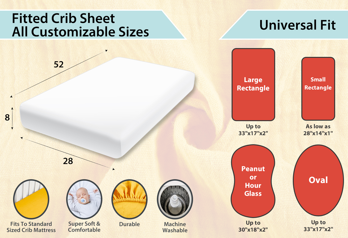Neutral Muslin Cotton Baby Bed Cover Fitted Sheet Solid Crib Sheets details