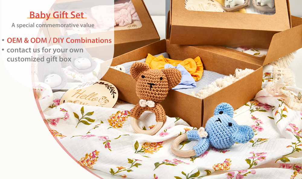 DIY Baby Muslin Blanket Set Rattle Teether Matching Headband Newborn Socks Baby Gift Set factory