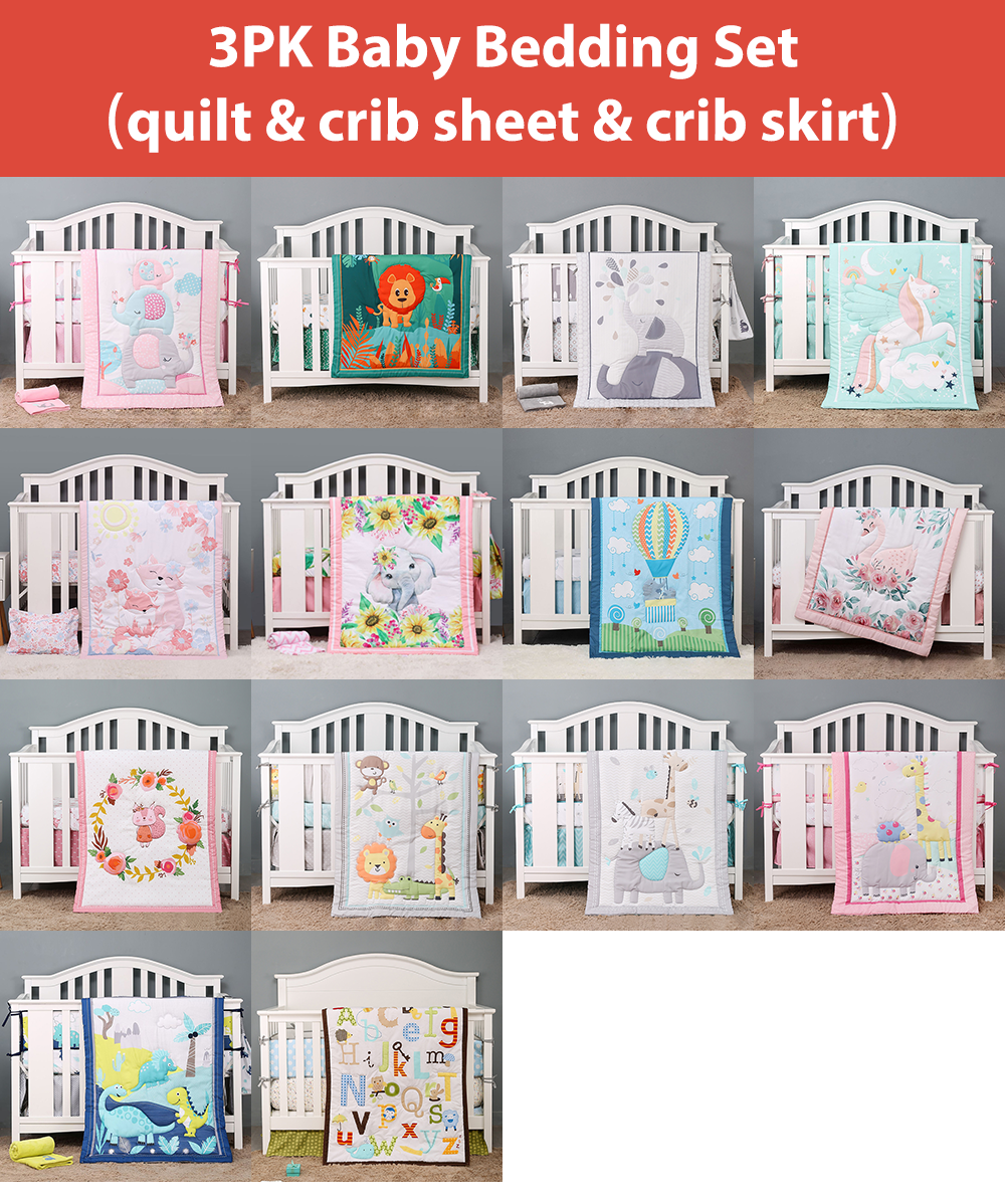 3-Pieces Crib Bedding Comforter Fitted Sheet Crib Skirt Cot Bedding Set details