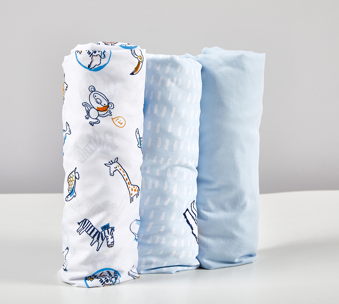100% Cotton 3PK Soft Breathable Printed Baby Bed Cover ODM Crib Sheet Set manufacture