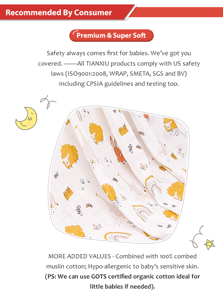 100% Cotton Security Blanket Soft and Breathable Baby Muslin Swaddle Blanket manufacture