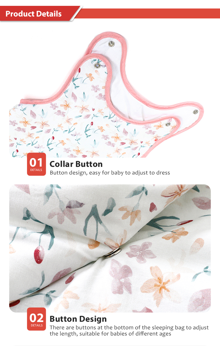 100% Cotton Baby Sleep Sack for Baby Girls Floral Sleeveless Wearable Blanket Baby Sleeping Bag supplier