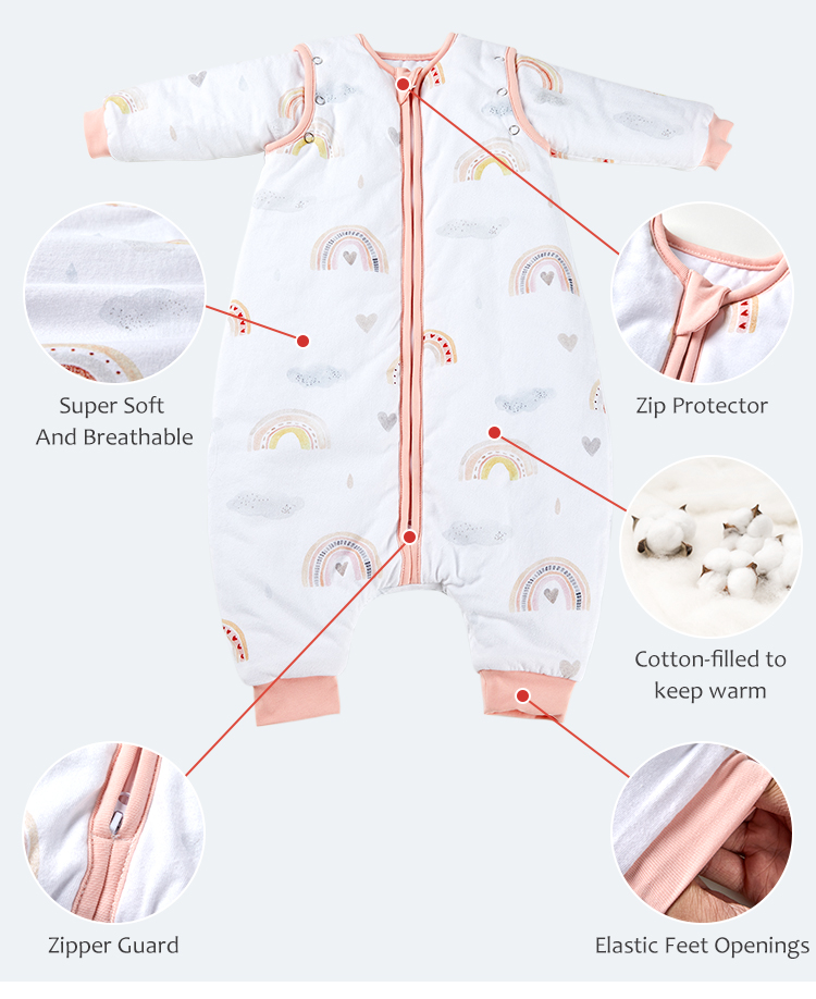 Detachable Sleeves Split Cotton Toddler Sleep Sack Winter Baby Sleeping Bag with Legs factory