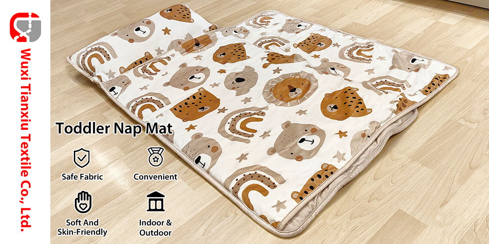 Minky Dot Cartoon Bear Quilted Toddler Nap Mat Portable Outdoor Sleep Mat for Kids 200TC Cotton Filling Animal Pattern manufacture