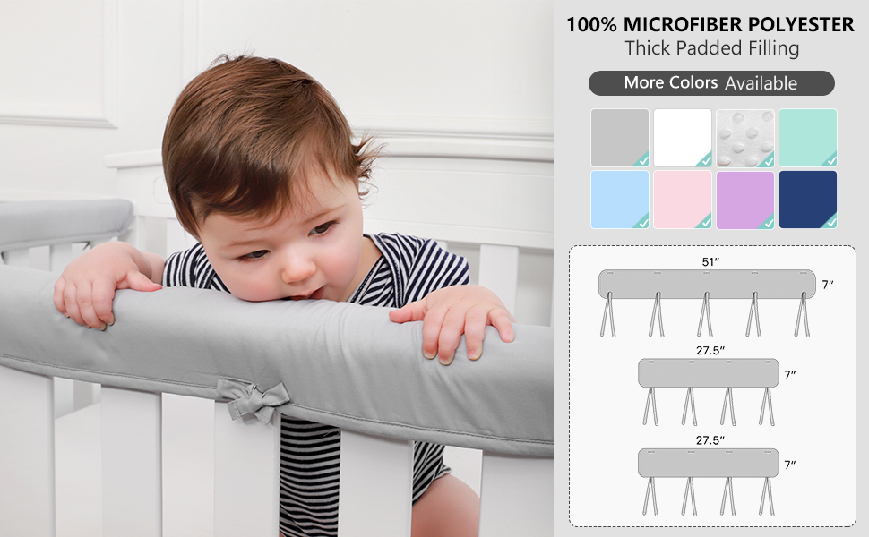 Silky Soft Microfiber Polyester Safely 3-Pieces Padded Baby Crib Rail Cover manufacture