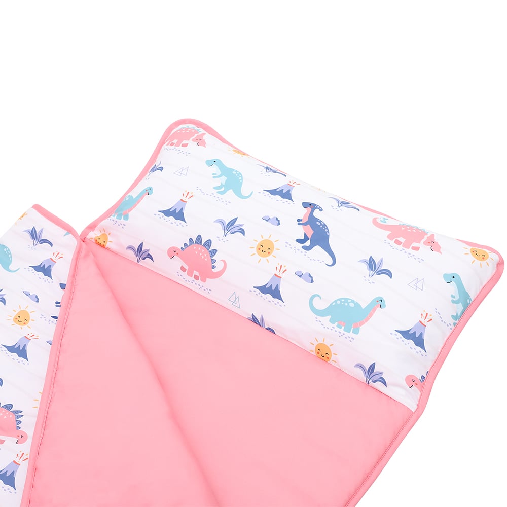 Soft Microfiber Pink Dinosaur Nap Mat Daycare Preschool Toddler Nap Mat with Fastening Straps Closure manufacture