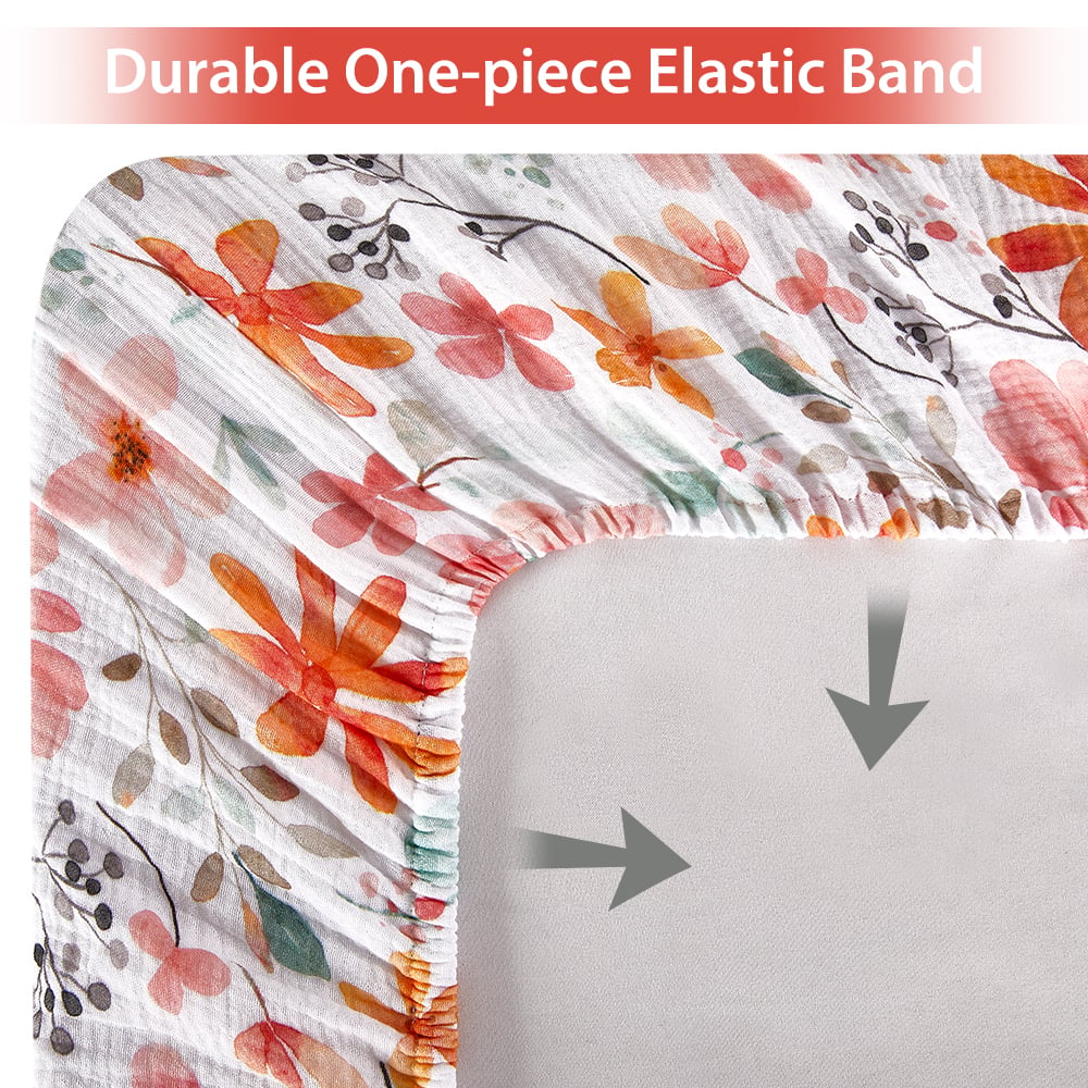 3PK Soft Breathable Muslin Cotton Printed Baby Bed Cover Colorful Floral Design Muslin Crib Sheet supplier