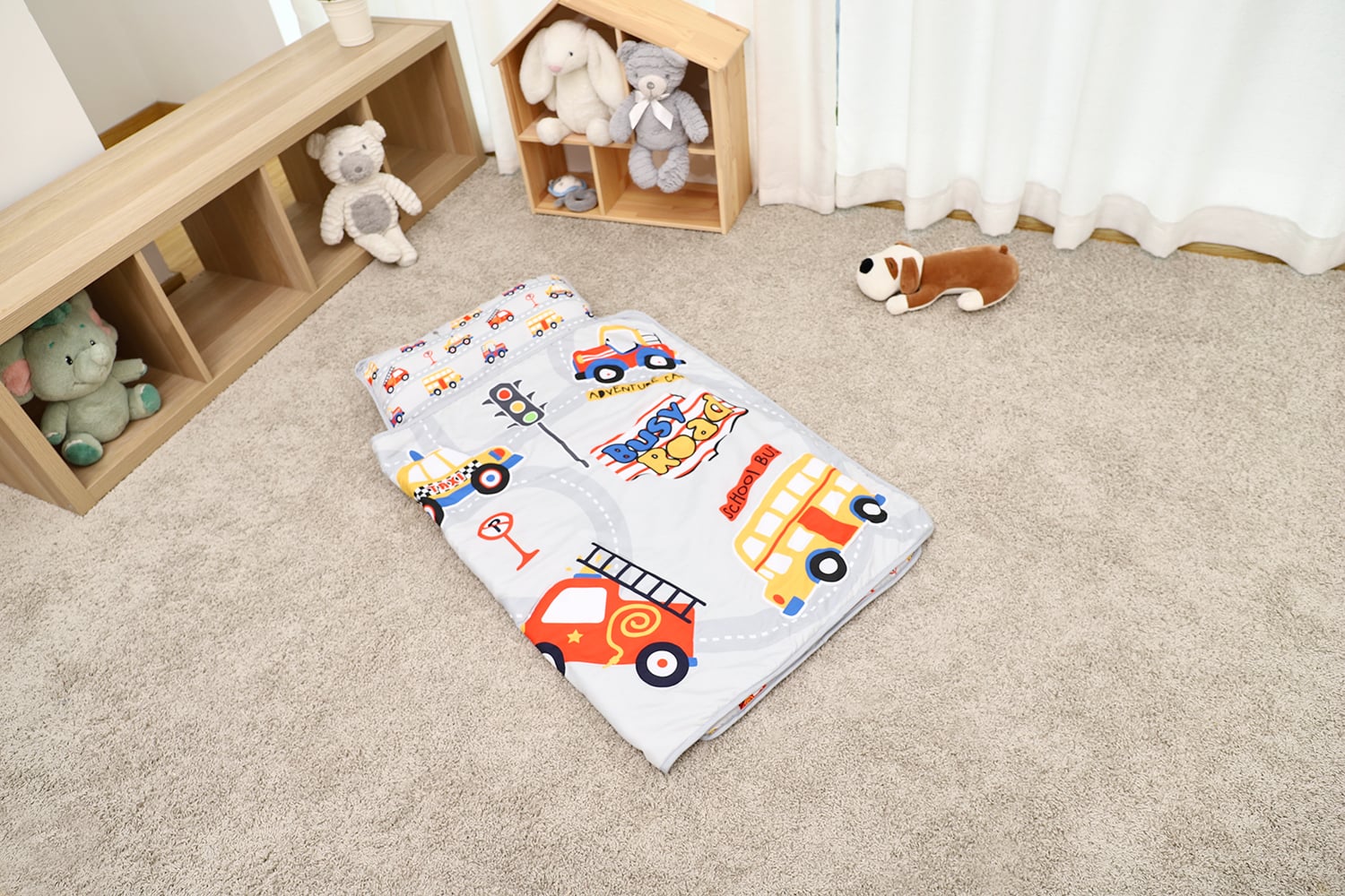 Traffic Design Comfortable Large Rolled Napping Mat Toddler Nap Mat with Removable Pillow and Blanket manufacture