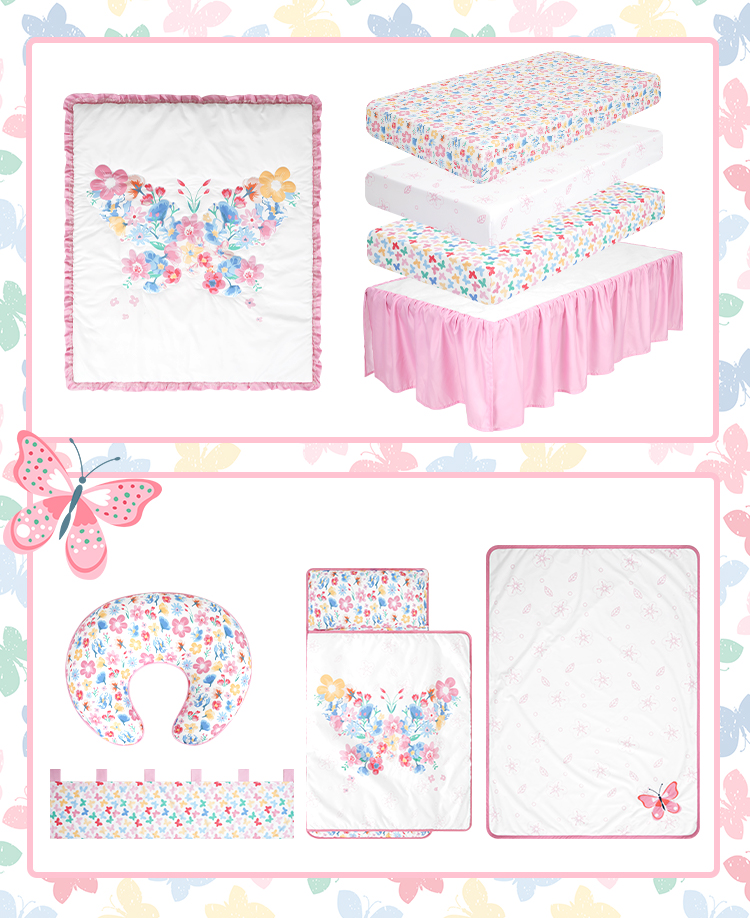 100% Cotton Baby Girl Crib Cot Bedding Set Comfortable Crib Bedding Sets For Baby Girls manufacture