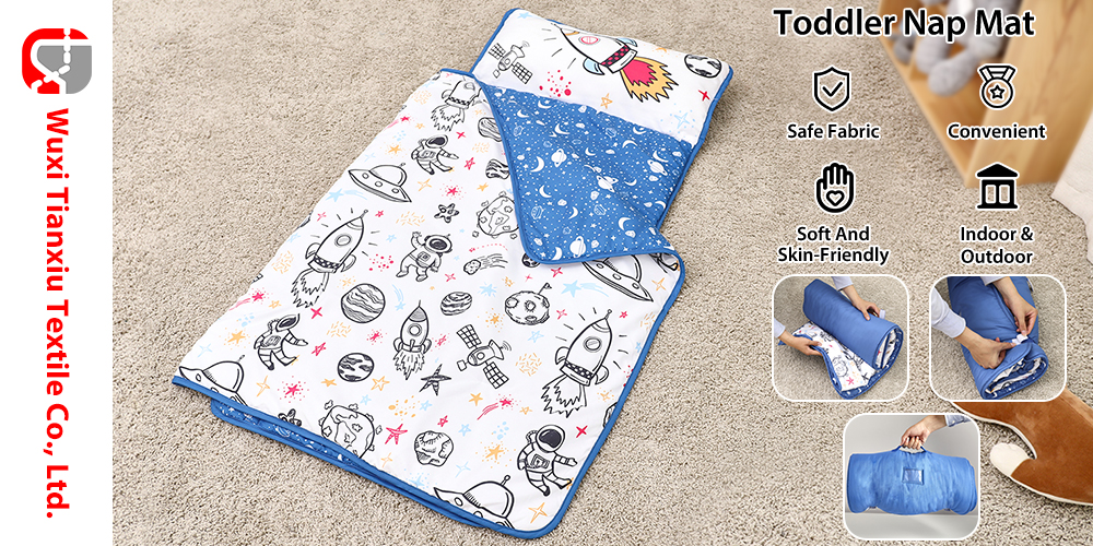 Preschool Travel Camping Sleeping Bag Blue Space Rollup Design Toddler Nap Mat supplier