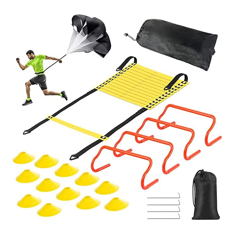 product football soccer speed training equipment set agility ladder 12 soccer cones 4 hurdles running parachute agility ladder-1