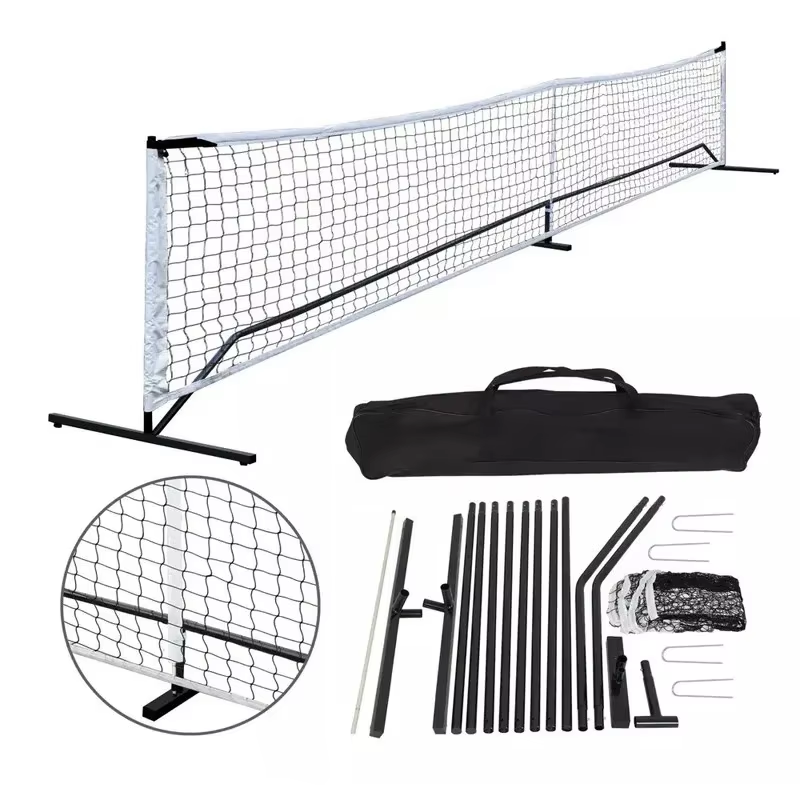product custom 22 ft pickleball net set with metal frame and pe net portable pickle ball net system for indoor outdoor-7