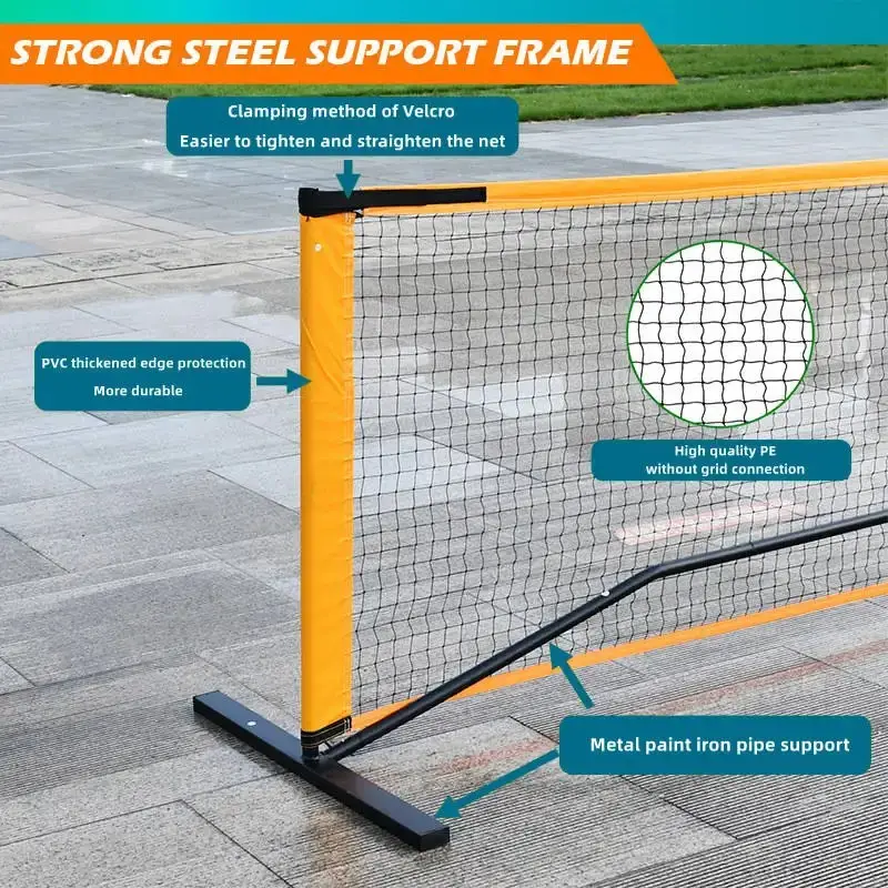 product custom 22 ft pickleball net set with metal frame and pe net portable pickle ball net system for indoor outdoor-5