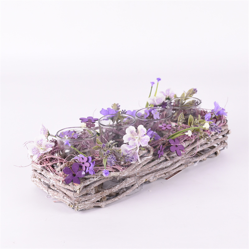 Frühling 4er Kerzenhalter mit Seidenblumen