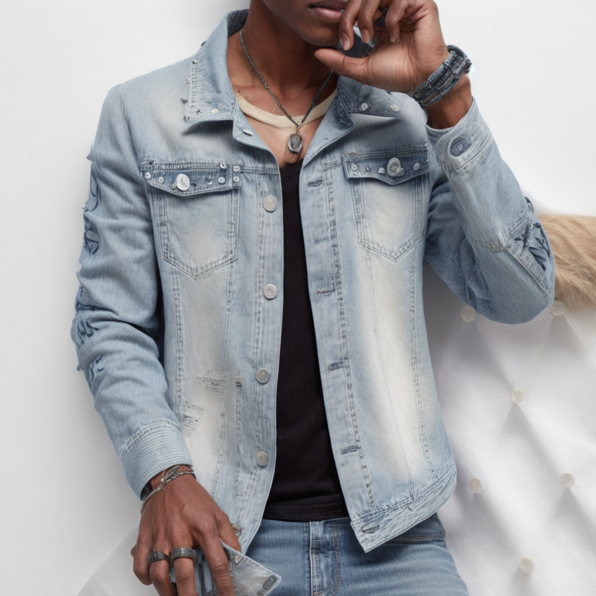 Wholesales Fashion Streetwear Jeans Blazer Jacket Men Rivet Motorcycle Coat Hip Hop Patchwork denim Jean Jackets Men supplier