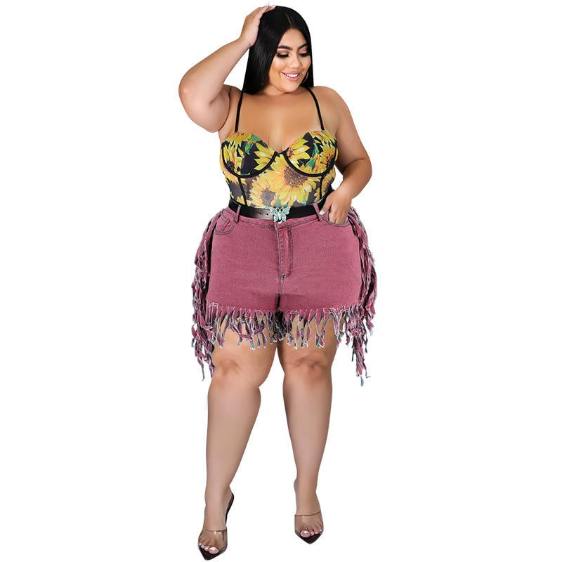 New Arrivals Plus Size Women's Clothing Fashion Solid Color Fringed Denim Short Jeans factory