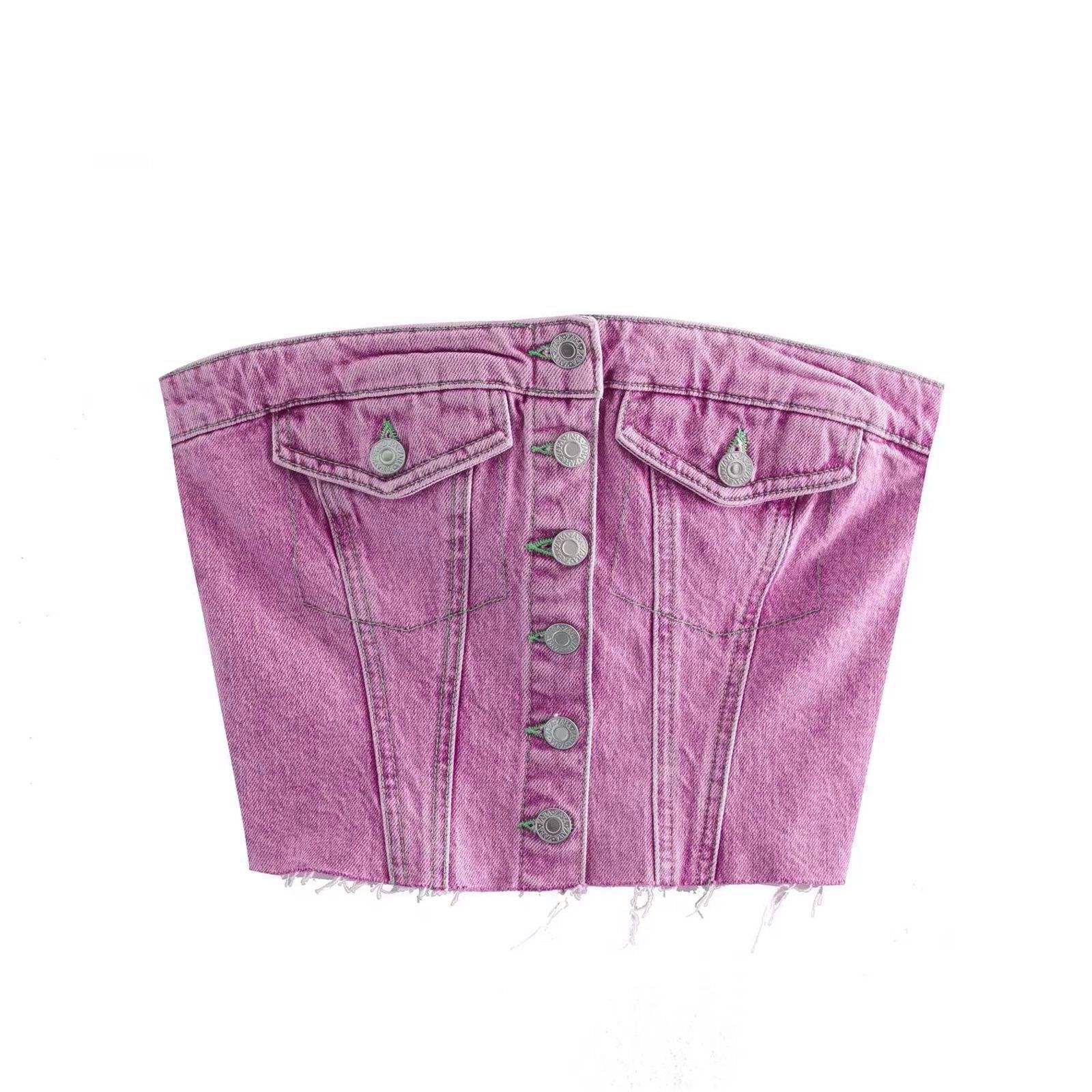 Fashionable Y2k Clothes Single Breasted Femme Sexy Corset Top Washed Denim Tops for Women supplier