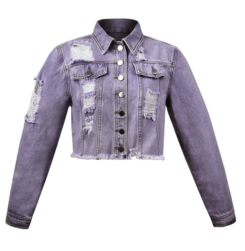 Wholesale Fashion Casual Ripped Distressed Vintage Washed Denim Jackets Crop Tops for Women Stylish supplier