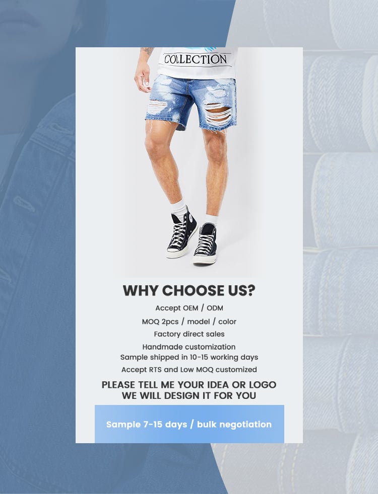 Custom wholesale factory direct sales men's new casual fashion street retro wash faded loose cotton cut holes denim shorts factory