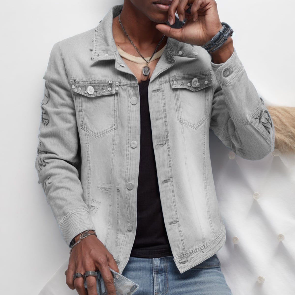 Wholesales Fashion Streetwear Jeans Blazer Jacket Men Rivet Motorcycle Coat Hip Hop Patchwork denim Jean Jackets Men manufacture