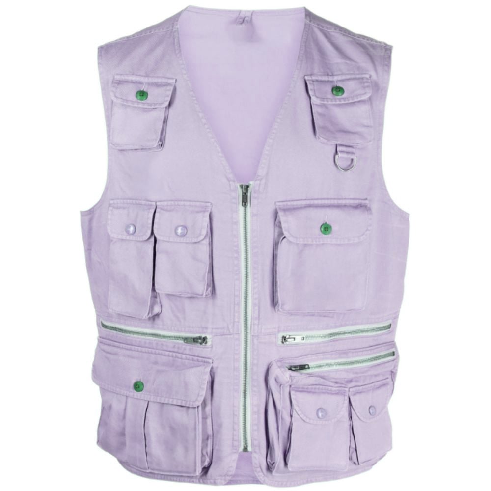 Custom Fashionable Cotton Vest Solid Color Woven Casual Wear Sleeveless Waistcoat Men's Vest With Multi Pocket factory