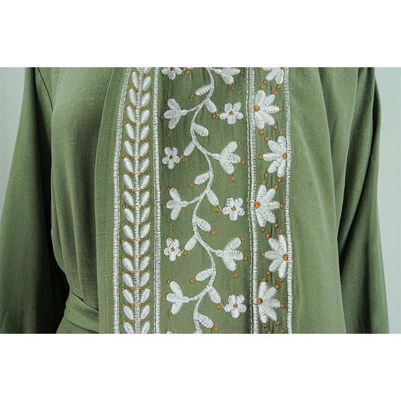 Embroidered Rayon Maxi Abaya Dress Closed and Belted Abaya Solid Islamic Long Modest Dress factory