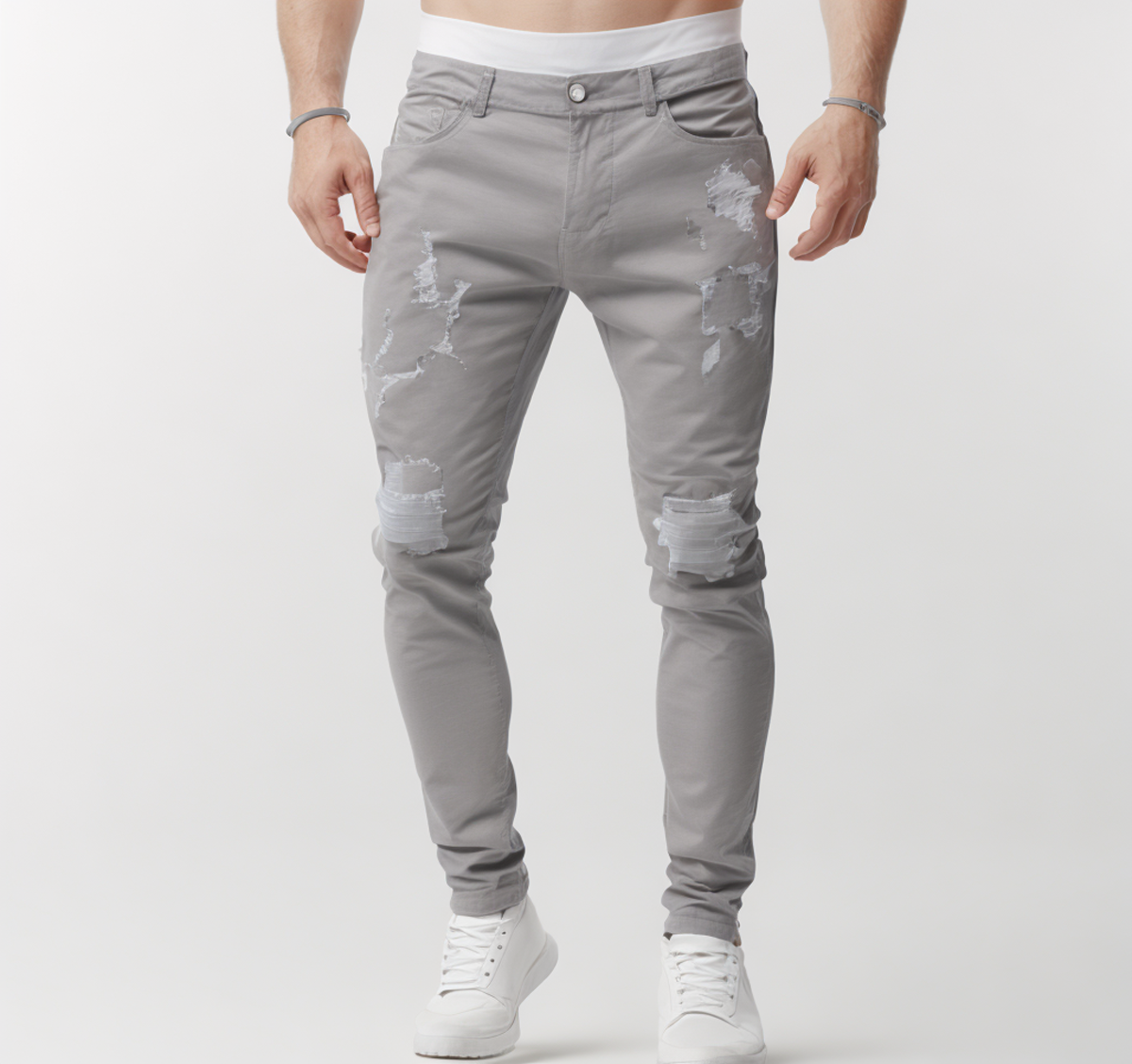 Fashion Hip Hop Streetwear Skinny Ripped Damage Trousers Scratch Distressed Denim Mens Designer Clothing Men's Jean Pant For Men details