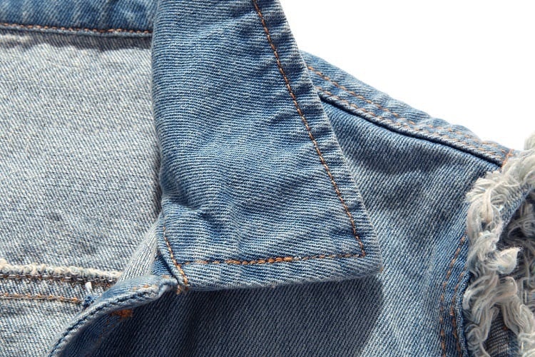 Custom Denim Vest Lapel Sleeveless Slim Fit Retro Ripped Casual Jean Vest for Man Multi Pockets Waistcoat Utility Vest supplier