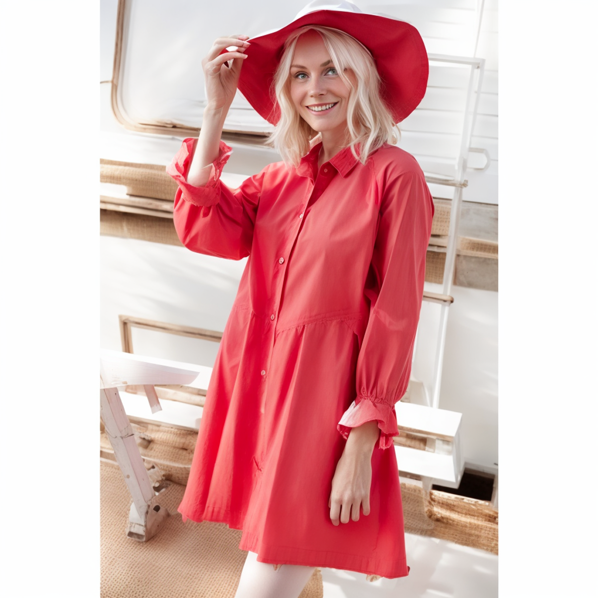 Cotton Summer Sky Blue Ladies Jean Dresses Buttoned Long Sleeve Ruffle Denim Dress Women factory
