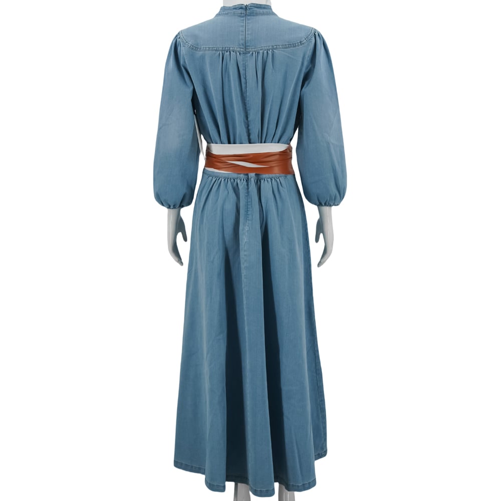Summer New Women's Denim Cotton Midi Dress Elegant Commuter Collar Casual V-neck Denim Dress manufacture