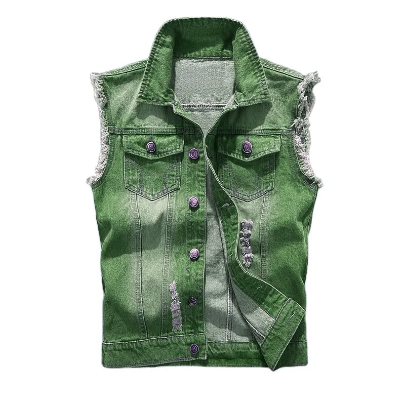 Custom Denim Vest Lapel Sleeveless Slim Fit Retro Ripped Casual Jean Vest for Man Multi Pockets Waistcoat Utility Vest manufacture