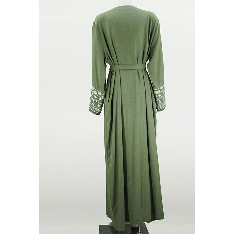 Embroidered Rayon Maxi Abaya Dress Closed and Belted Abaya Solid Islamic Long Modest Dress details
