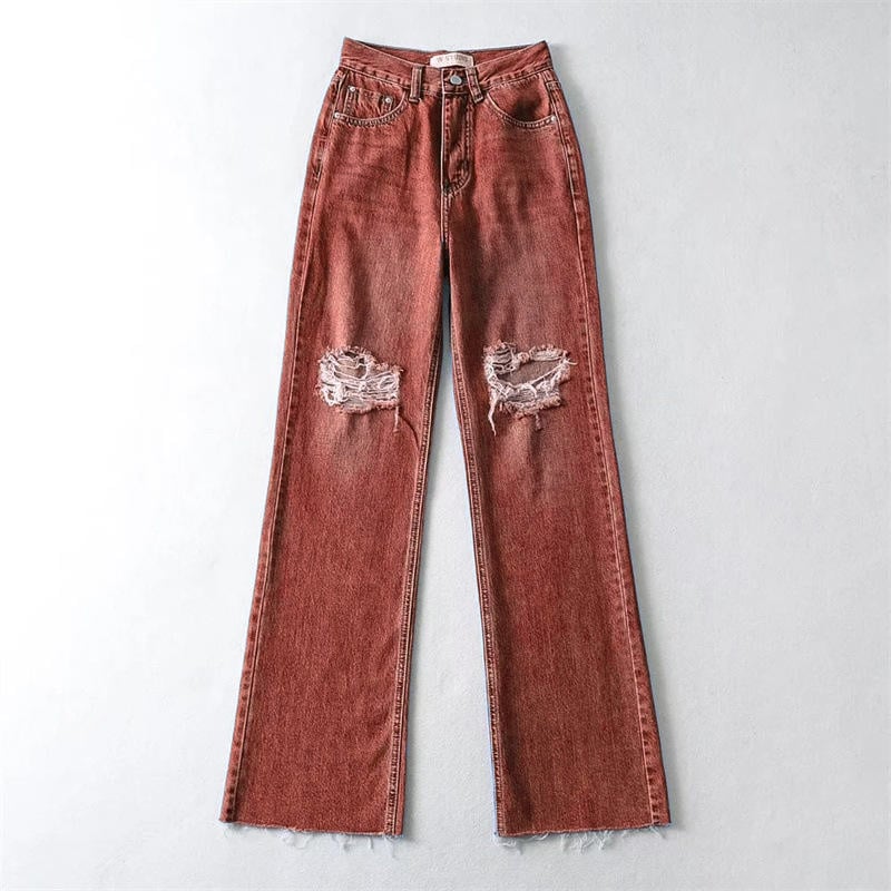 New Arrivals Fashion Loose Light Blue Denim Pants Wide Leg Ripped Jeans for Women supplier