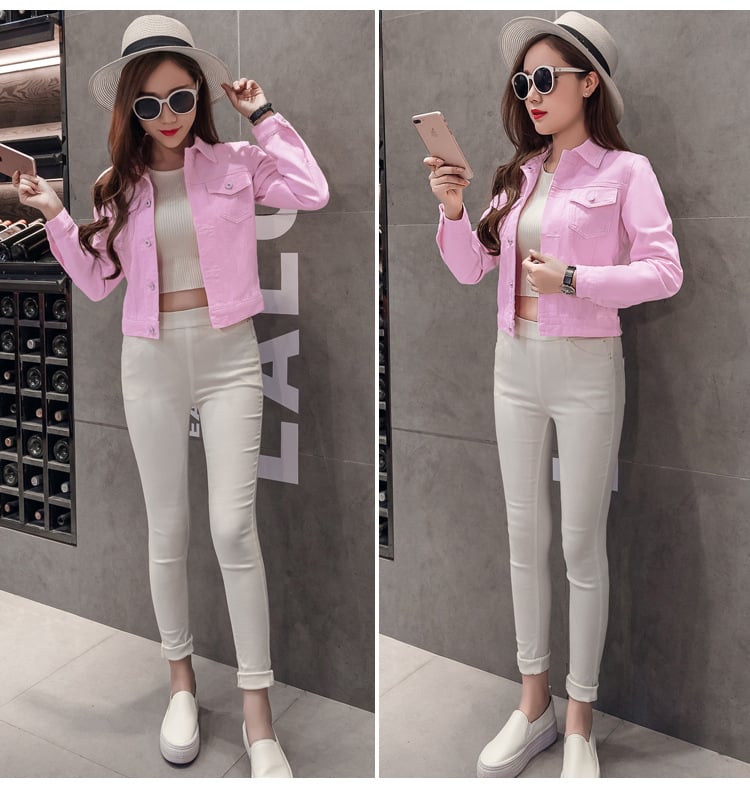 Korean Style Fashion Women Jean Jacket Autumn White Denim Jacket manufacture