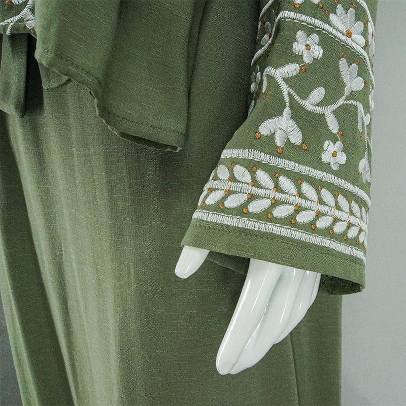 Embroidered Rayon Maxi Abaya Dress Closed and Belted Abaya Solid Islamic Long Modest Dress manufacture