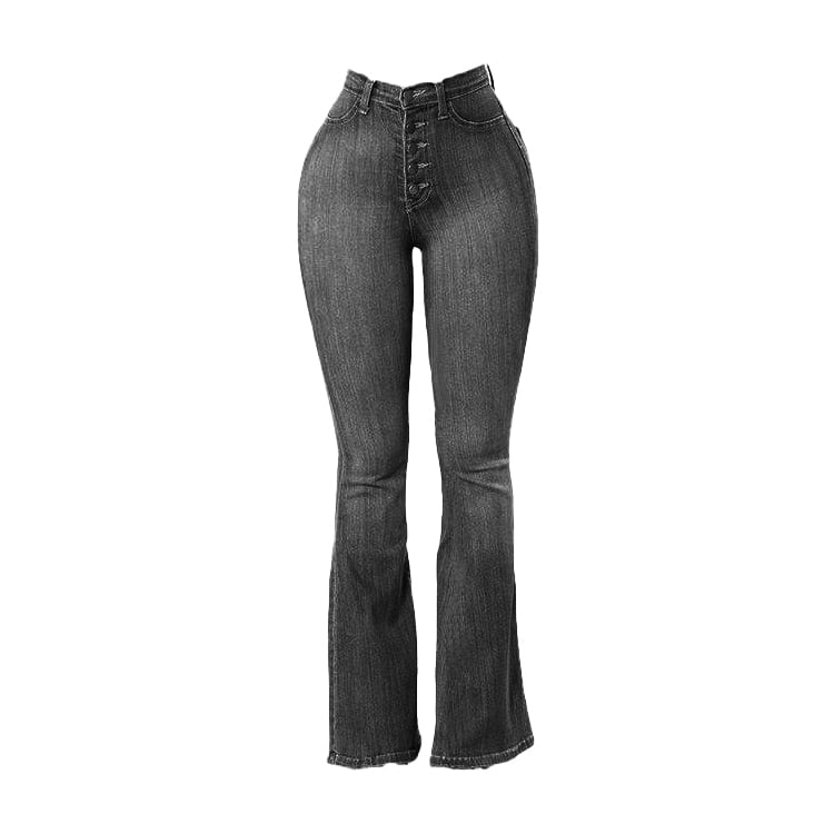 Casual Fall High Waist Denim Jeans Woman Fashion Bodycon Plus Size Bell Bottom Jeans Pants details