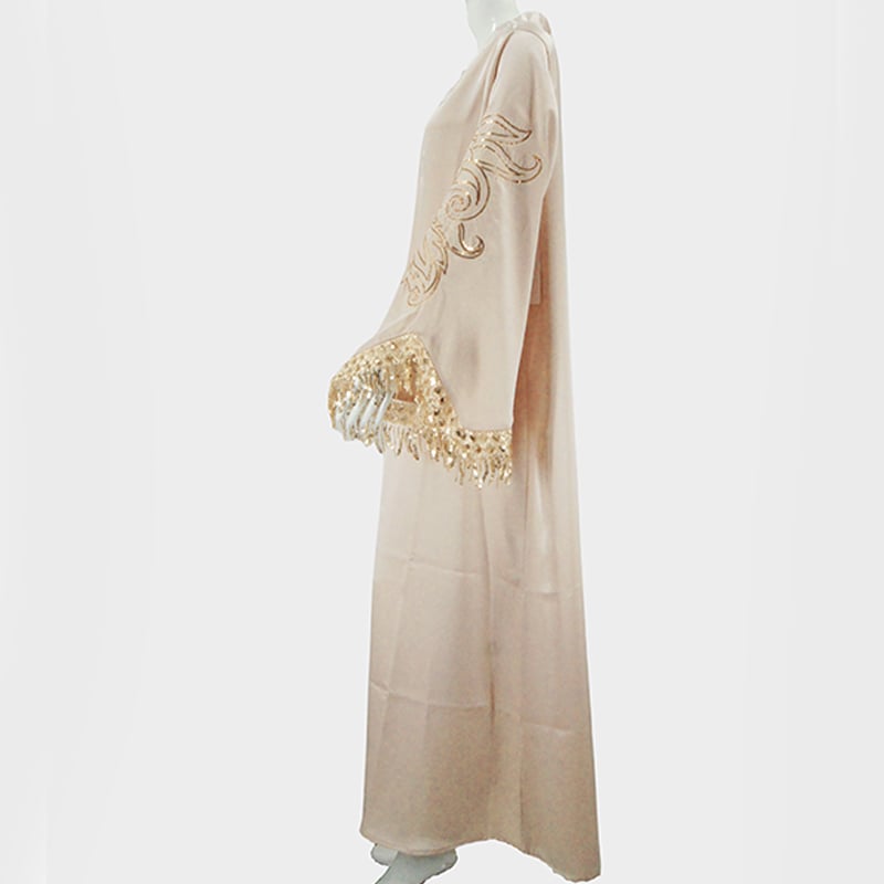Customization Elegant Arabian Dress Abaya Muslim Women V-Neck Embroidered Tassel Robe Middle East Long Ramadan Dress factory