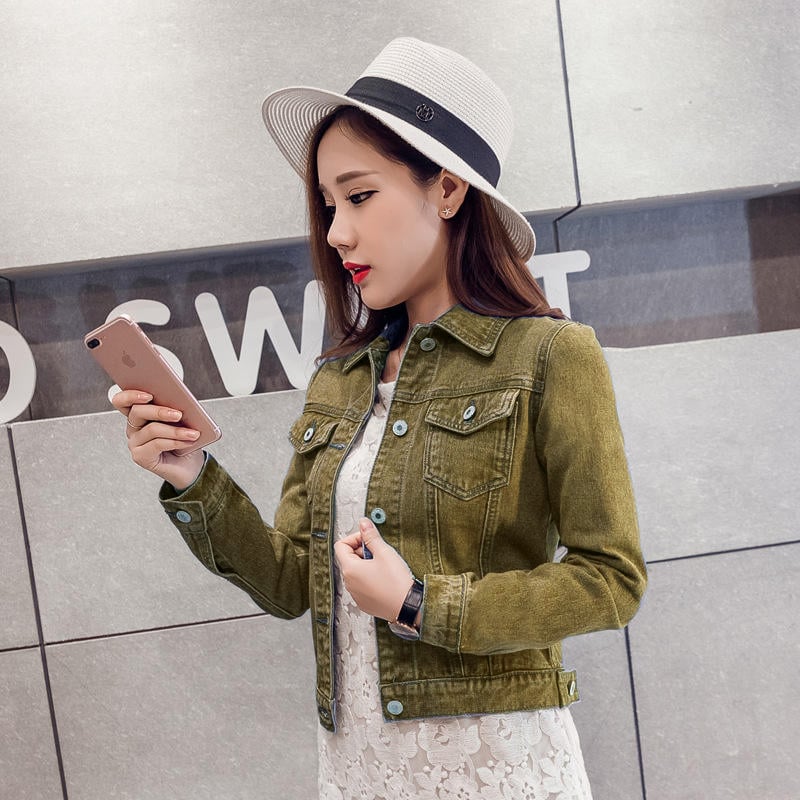 Korean Style Fashion Women Jean Jacket Autumn White Denim Jacket supplier