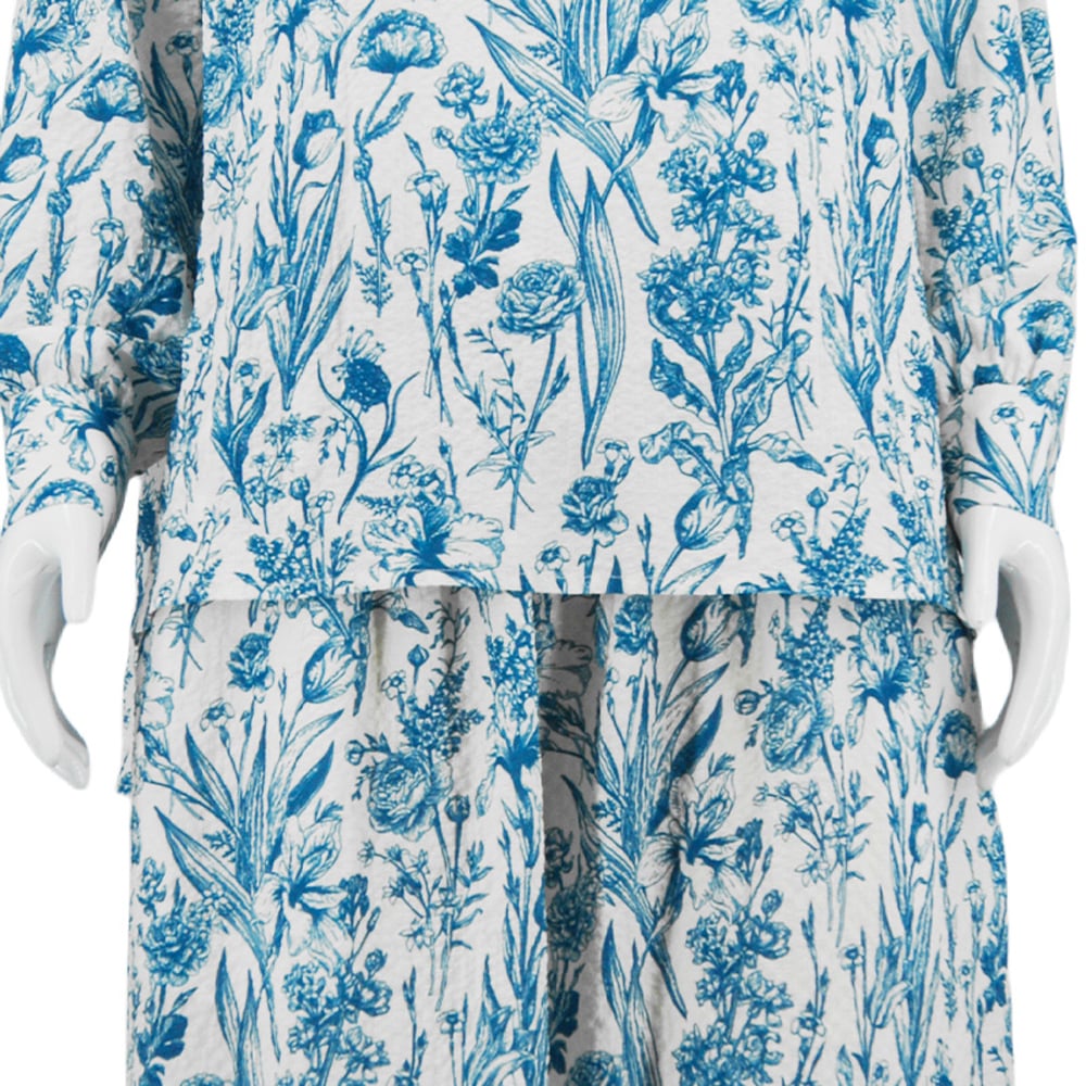 Women's Soft Floral Print Blue Coord Set Two Piece Set Casual Tie-Dye Suit Full Sleeves Skirt Loose Nightgown Women manufacture