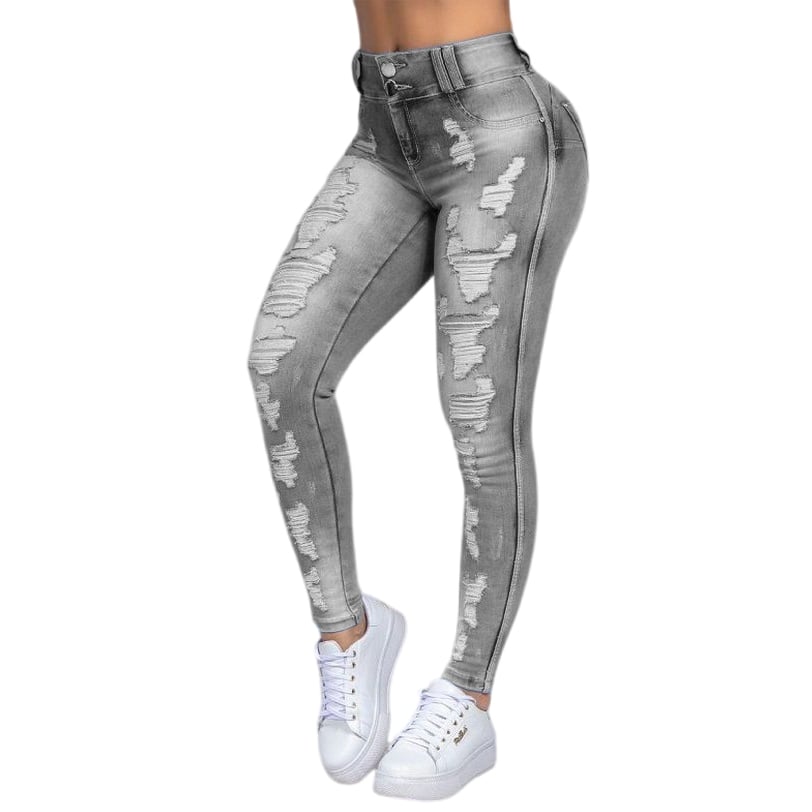 Customized Women Jeans Denim Ladies Jeans Trousers Hole Skinny Pants Stretchy Pencil Pants High waist Jeans supplier