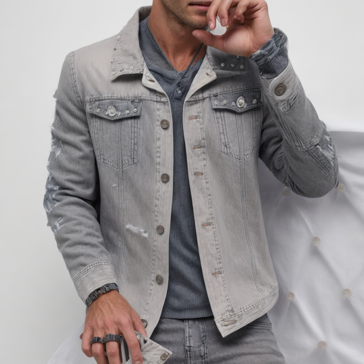 Wholesales Fashion Streetwear Jeans Blazer Jacket Men Rivet Motorcycle Coat Hip Hop Patchwork denim Jean Jackets Men supplier