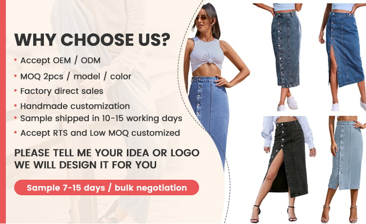 Solid Color High Waist Slit Mid-length Ladies Jeans Wrap Skirt Button Front Long Denim Skirts for Women supplier