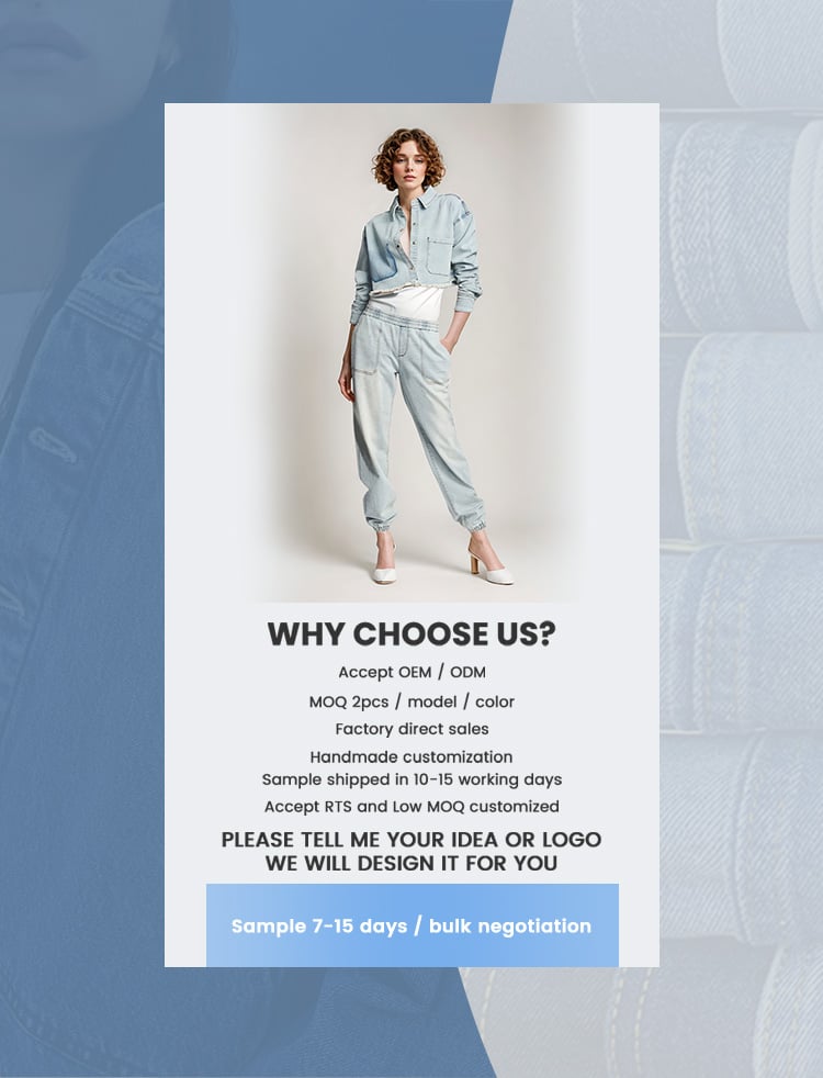 Custom wholesale 2024 Women's Streetwear Casual Loose Fashion Short Top Elastic Waist Denim Suit Denim Two Piece Set factory